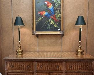 Love this wicker buffet with a glass top!!