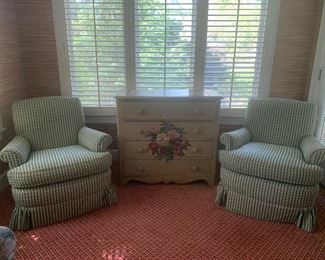Pair of Green Check Club Chairs