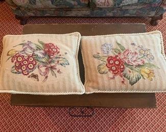 Hand Stitched Needlepoint Floral Pillows
