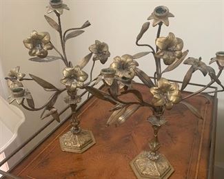 Antique Metal Floral Candlesticks