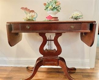 Lyre mahogany drop side table