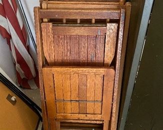 Antique oak slat folding chairs