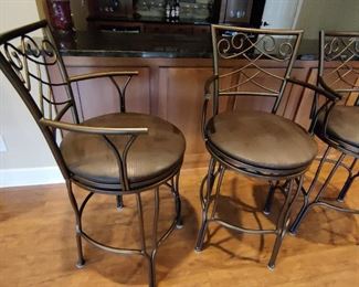 WROUGHT IRON SWIVEL BAR STOOLS X 3