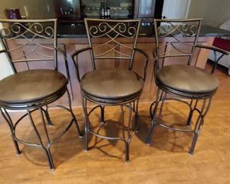WROUGHT IRON SWIVEL BAR STOOLS X 3