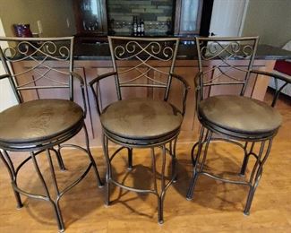 WROUGHT IRON SWIVEL BAR STOOLS X 3