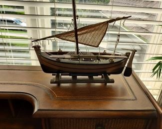 KEY WEST TRADITIONAL STYLE WOODEN SECRETARY W/ CARVED ACCENTS & MISC HOMEGOODS