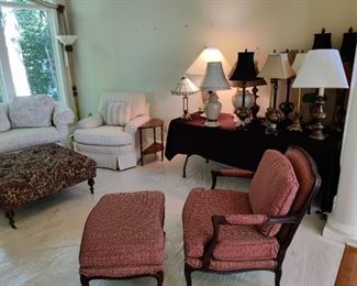 WESLEY HALL BRAND - 2 HIGH QUALITY STRIPPED PILLOW CLOTH CHAIRS