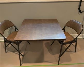 CUSHIONED LEATHER FOLDING CHAIR X 2 & TABLE