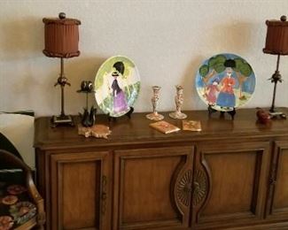 2 arm chairs & side board