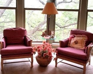 pair of bergere chairs w/bamboo frame