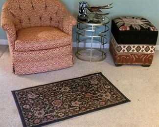 button-back barrel chair, contemporary side table