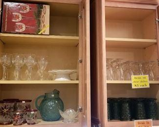 green Fostoria: 14 water, 10 juice (not in photo)