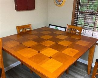 Tall Checkerboard Bar Table & 8 Chairs