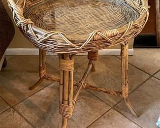 wicker and glass tray table