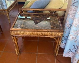 Ratan and glass end table