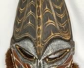 Iatmul Carved Wood/Shell Polychrome Savi Spirit Mask from Papua New Guinea
