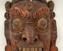 Red Hand-Carved Wooden Mahakala Mask #2 - Buddhist/Hindu