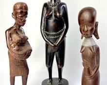 Three African Tribal Female Hand-Carved Figures