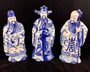 Vintage Porcelain Figures of Sanxing Fu Lu Shou Chinese Gods - 8-9"