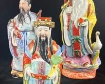 Vintage Fu Lu Shou Porcelain Chinese Deities - Fortune, Prosperity, & Longevity