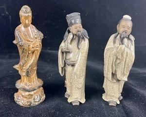 Vintage Drip Glazed Chinese Mud Men & Buddha Figures- 1940's