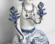 Exquisite Vintage Blue & White Porcelain Kuan Yin Statue 16" Tall
