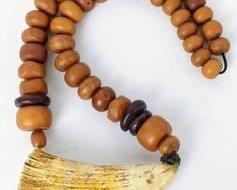 Antique Tribal African Copal & Horn Trade Bead Necklace