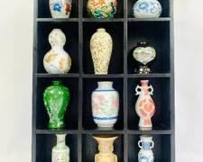 Miniature Vintage Japanese Vases and Display Shelf