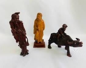 Three Asian Wood Figurines - Handcarved