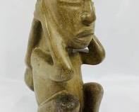 Heavy Stone/Clay Sculpture Crouching Man With Bag- Mesoamerica