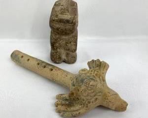 Handcarved Stone/Clay Flute and Sculpture - Mexico/South America