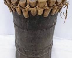 Antique Tribal Dark Wood and Hide Indonesian Drum - 15.5" Tall- Maluku Islands