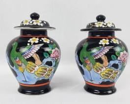 Pair of Japanese Hand Painted Porcelain Vases