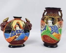 Hand Painted Satsuma Moriage Vases Made in Japan