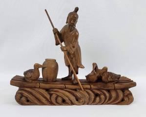 Vintage Japanese Wooden Hand Carved Fisherman