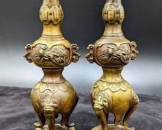 Antique Pair of Japanese Meiji Era Bronze Candlesticks