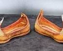 Antique Pair of Leather Mughal Embroidered Shoes, India