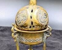 Antique Islamic Brass, Silver and Copper Damascene Incense Holder