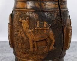 Unique Middle Eastern Round Carved Wooden Barrel