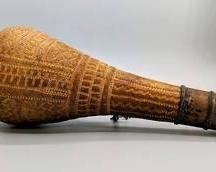 Antique African Leather Covered Gourd Powder Flask with Brass Closure