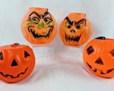 Vintage Blow Mold Halloween Pumpkin Jack O' Lanterns, Set of Four