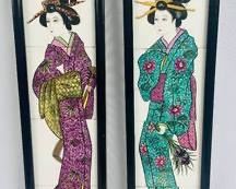 Two Asian Tile Art Pieces - Framed