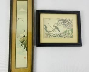 Two Vintage Framed Asian Art Pieces - Birds