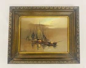 Signed Vintage Painting in Vintage Textured Wood Frame - Gorgeous!