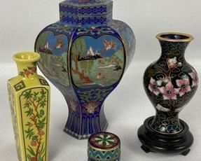 Four Vintage Miniature Cloisonne Asian Vases