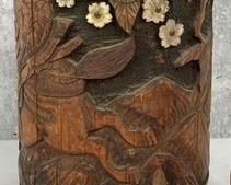 Antique Chinese Carved Wood Brush Pot
