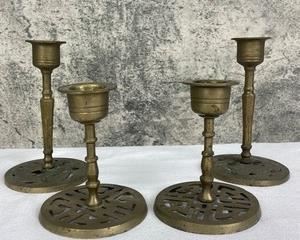 Four Chinese Brass Candlesticks