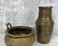 Antique Chinese Brass Incense Pot and Metal Vase