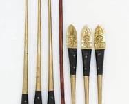 Vintage Thai Brass Swizzle Sticks, Carved Asian Flag