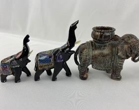 Vintage Brass & Lacquered Wood Elephant Figurines